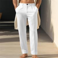Men's linen solid color fashion street diagonal pocket breathable straight casual trousers