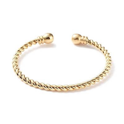 304 Stainless Steel Two Spheres Ends Twisted Cuff Bangles
