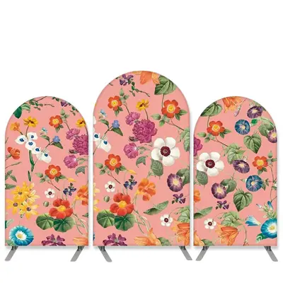 Aperturee Colorful Floral Theme Pink Arch Backdrop Kit For Party | Circle Arch Backdrop Diy | Diy Arch Backdrop Cover | Custo...