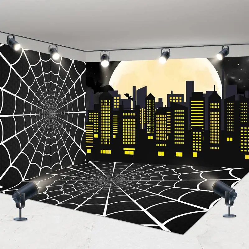 Aperturee Black Spider Wab Moon City Scene Room Set Backdrop | Diy Birthday Backdrop | Backdrop For Birthday Party | Birthday...