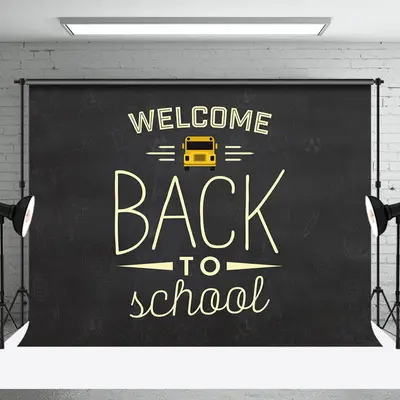 Black Yellow Bus Welcome Back To School Backdrop