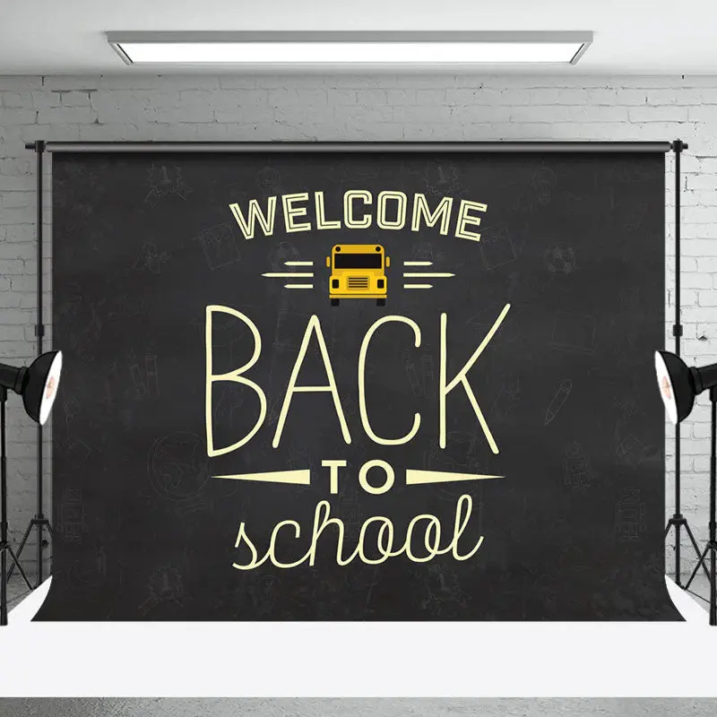 Black Yellow Bus Welcome Back To School Backdrop