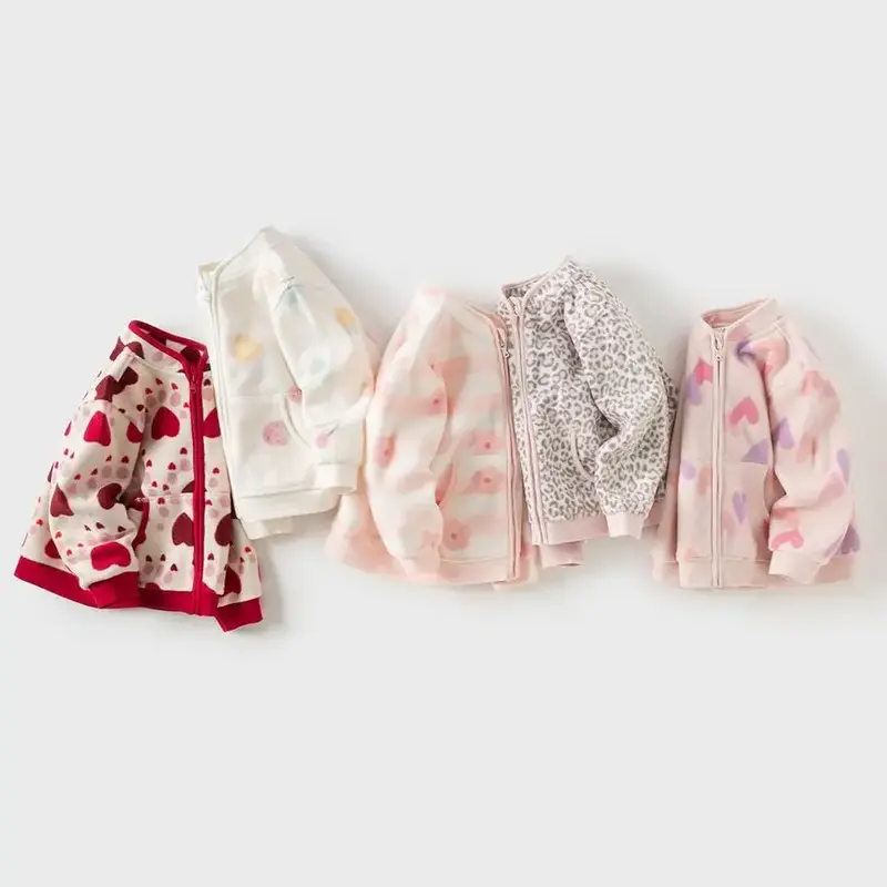 Dave Bella Toddler Printed Polar Fleece Jacket Girls Zip Up Long Sleeve Spring Fall Warm Casual Coat