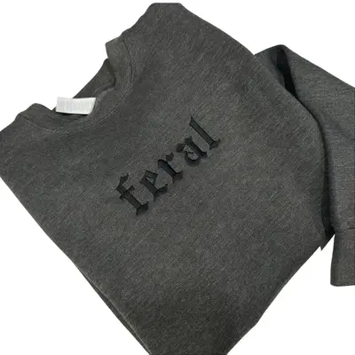Feral Embroidered Crewneck Unisex Sweatshirt Casual Clothing Embroidery Long Sleeves