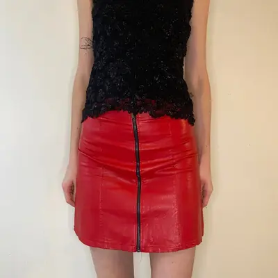 Unbranded Mini Skirt - 28W UK 8 Red Faux Leather