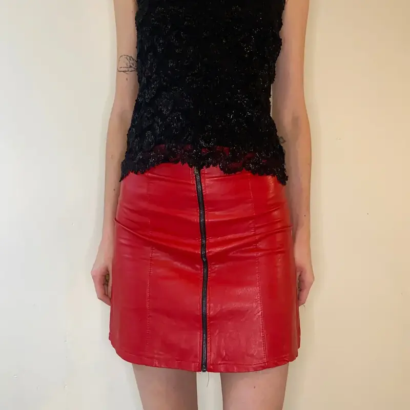 Unbranded Mini Skirt - 28W UK 8 Red Faux Leather