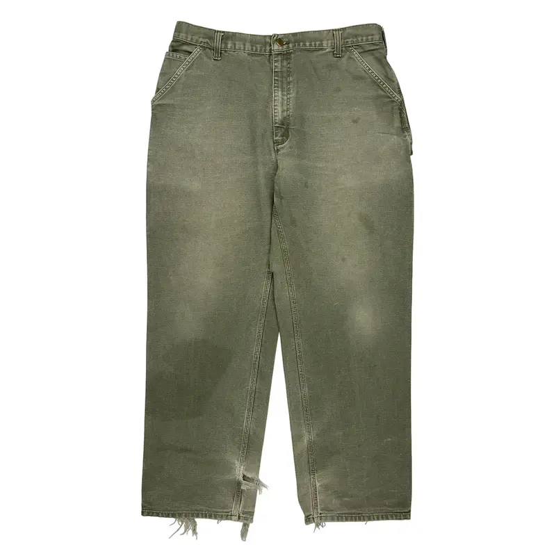 Heavily Worn Carhartt Carpenter Trousers - 37? Waist Green Cotton