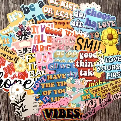 40pcs/set Motivational Letter Pattern Sticker, Waterproof Self Adhesive Decor Paper, Decor Sticker for Gift Greeting Card Wat...