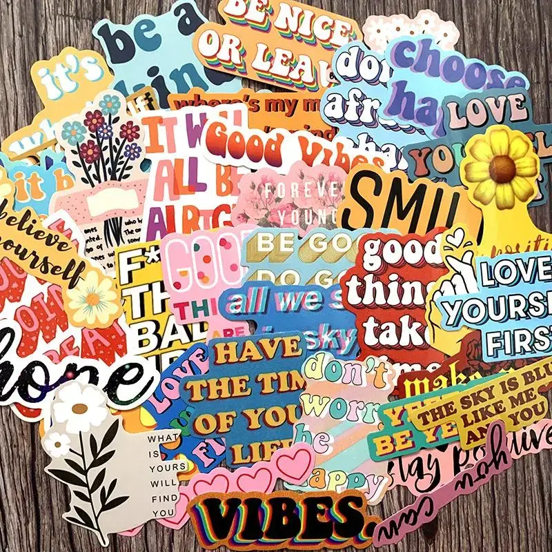 40pcs/set Motivational Letter Pattern Sticker, Waterproof Self Adhesive Decor Paper, Decor Sticker for Gift Greeting Card Wat...