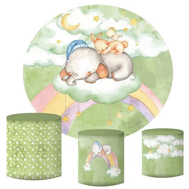 Aperturee Sleepy Animal On Rainbow Night Round Backdrop Kit | Custom Round Backdrop Cover | Baby Shower Backdrop Ideas | Roun...
