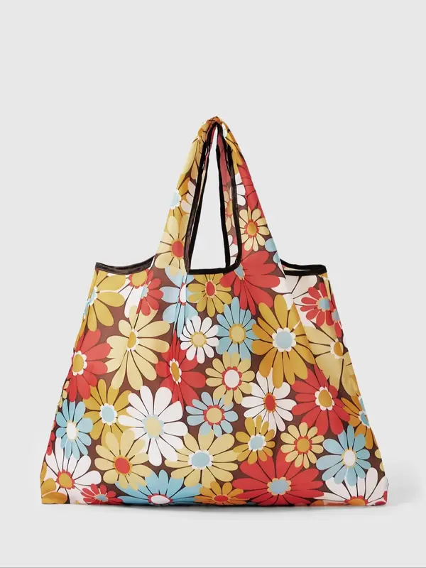 Women's Elegant Flower Pattern Tote Bag, Trendy Large Capacity Foldable Shopping Bag, Chic All-match Shoulder Bag for Daily &...