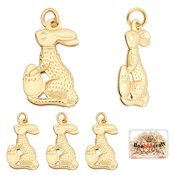 Beebeecraft 50Pcs/Box Rabbit Easter Bunny Charms 18K Gold Plated Bunny Egg Pendants Jewelry Findings Earrings Necklace Bracel...