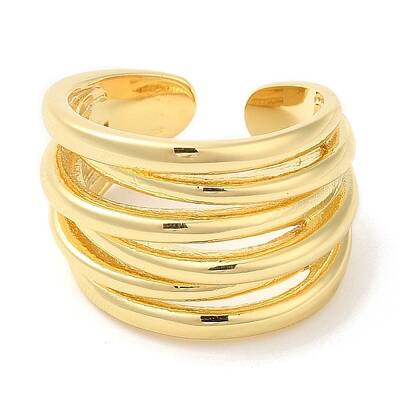 Rack Plating Brass Multi Line Open Cuff Ring for Women