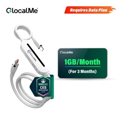 Pay As You Go Plan | Type-C 3-in-1 Data Cable - GlocalMe UniCord 65W PD Fast Charger & 4G LTE Hotspot – Register for 1GB/Mo...