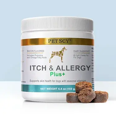 PetScy Itch & Allergy Plus+ Soft Chews for Dogs - 60 Chews with Omega-3 Fatty Acids & Vitamin C for Seasonal Allergies & Skin...