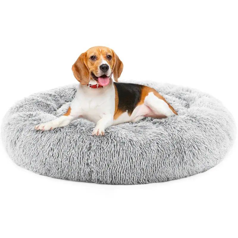 Dog Bed, Washable Comfortable Pet Bed for Medium to Large Dogs, Anti-Slip Round Fluffy Plush Faux Fur Dog Bed for Sleeping, I...