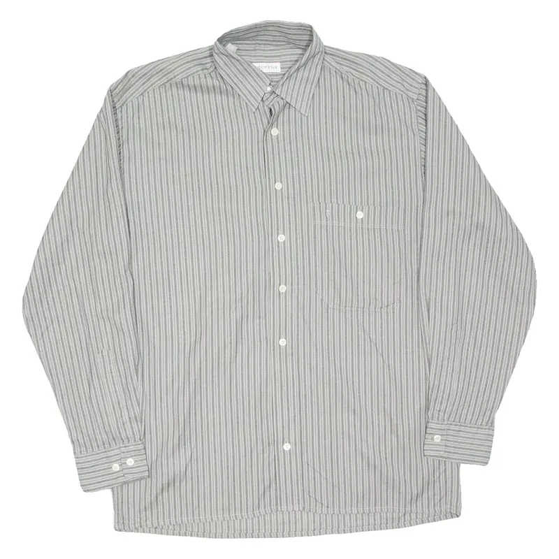 ETERNA Mens Shirt Grey Striped Long Sleeve M