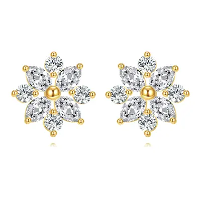 14K Gold Cubic Zirconia Snowflake Stud Earrings