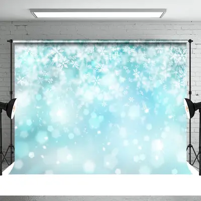 Light Blue Glitter Snowflake Christmas Photo Backdrop - Aperturee