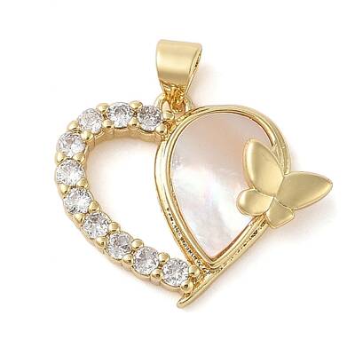 Brass & Shell & Clear Cubic Zirconia Pendants