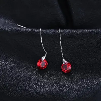 Exquisite 5.5Ct Created Ruby Drop Earrings in S925 Sterling Silver - The Perfect Gift for Sophisticated Women