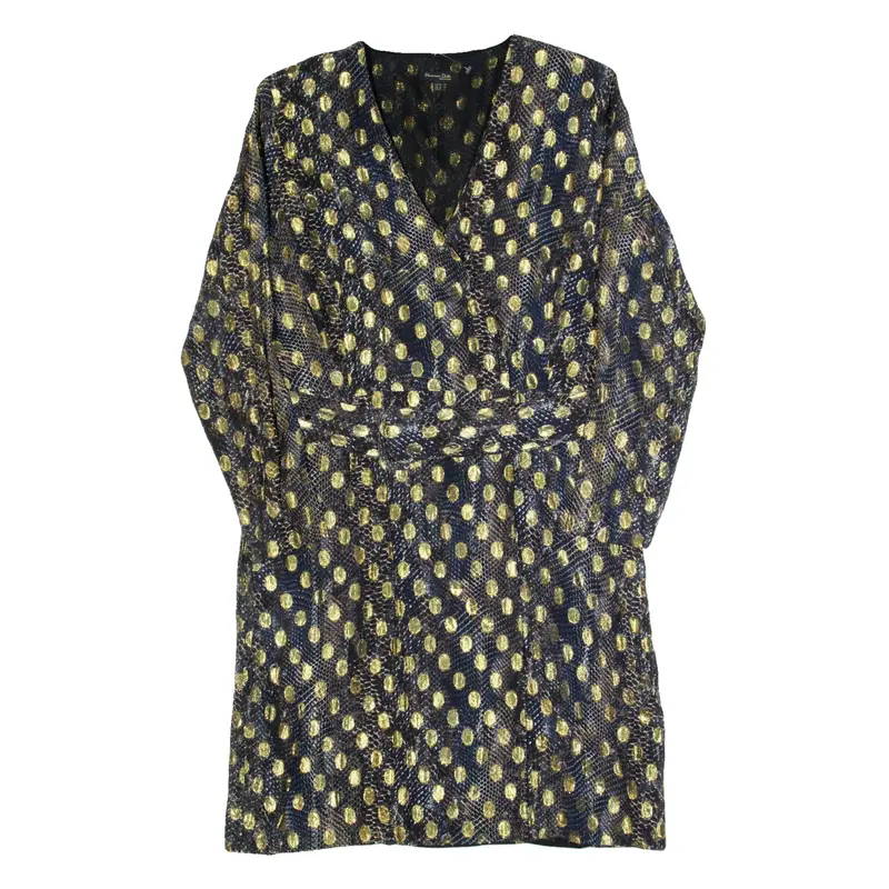 MASSIMO DUTTI Womens Pencil Dress Black Silk Polka Dot Long Sleeve Knee Length M