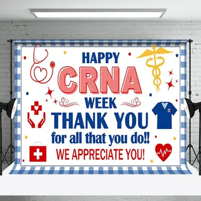 Blue White Plaid Happy Crna Week Thank You Backdrop - Aperturee
