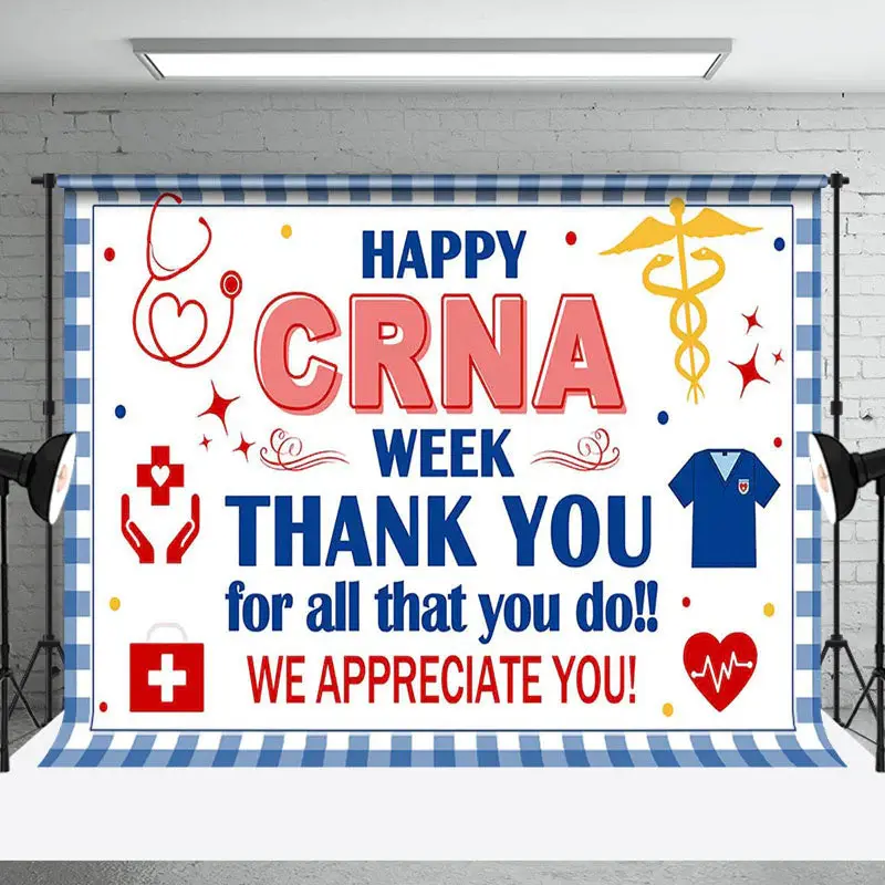 Blue White Plaid Happy Crna Week Thank You Backdrop - Aperturee
