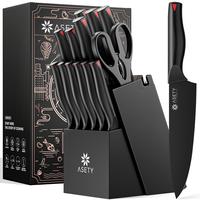 ASETY 15 PCS Knife Set with Block with Sharpener, High Carbon Stainless Steel for professional kitchen knives Sharp Set NSF F...