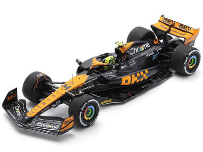McLaren MCL60 #4 Lando Norris Chrome 2nd Place Formula One F1 Japanese GP (2023) and Acrylic Display Case 1/18 Model Car by S...
