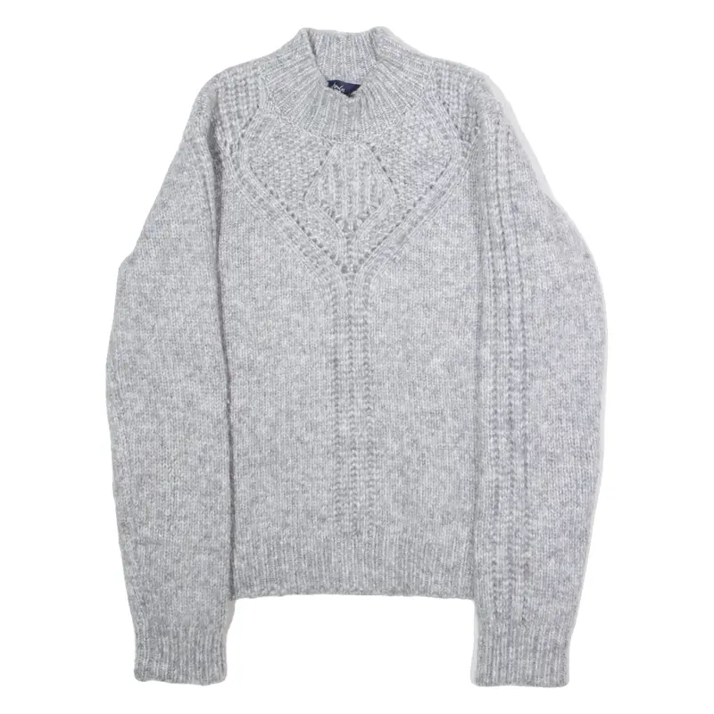 JOULES Womens Patterned Jumper Grey High Neck Chunky Knit Wool UK 10
