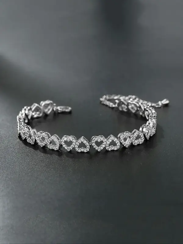 Women's Elegant Rhinestone Decorated Hollow Out Heart Design Cuff Bangle, Exquisite Trendy Elegant Minimalist Bangle for Wome...