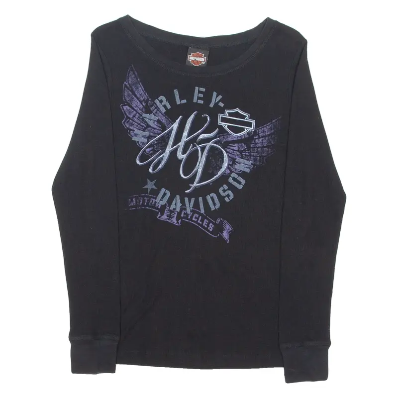 HARLEY DAVIDSON Womens T-Shirt Black Long Sleeve XL