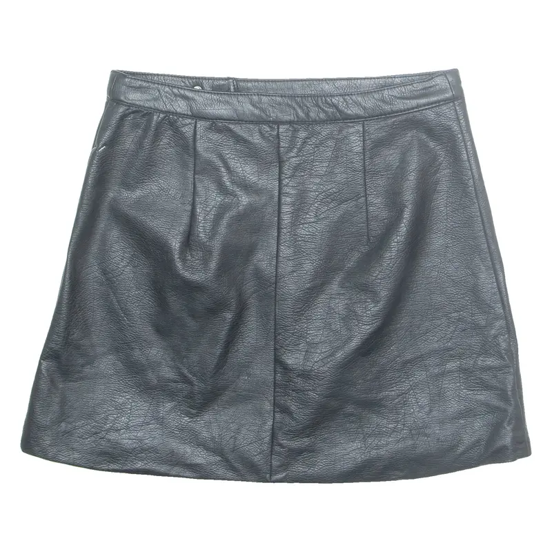Womens A-Line Skirt Black Knee Length Leather M