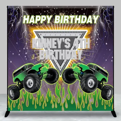Custom Monster Truck Racing 4th Birthday Backdrop