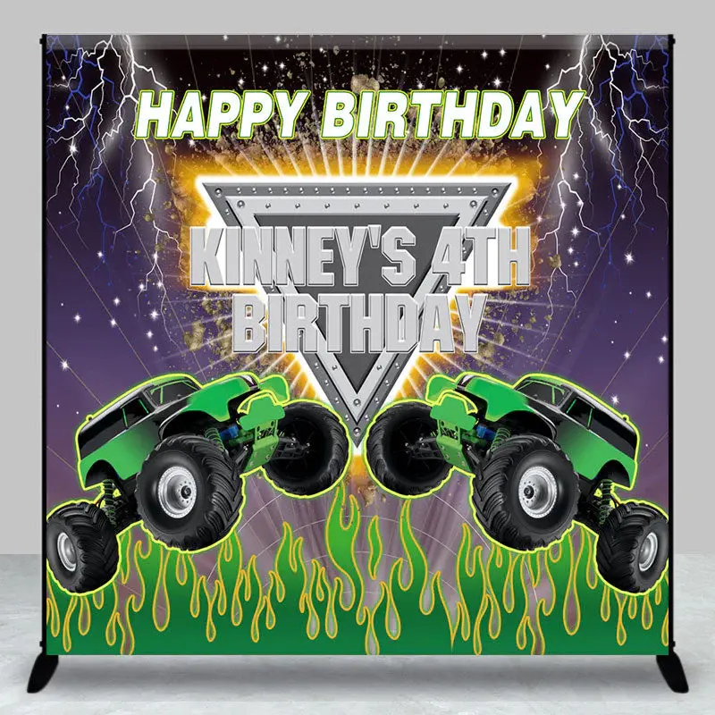 Custom Monster Truck Racing 4th Birthday Backdrop