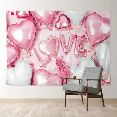 Aperturee Baby Pink White Heart Balloon Valentine Backdrop