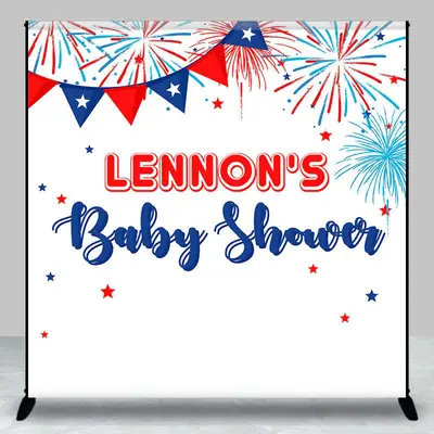 White Red Blue Sparkle Custom Baby Shower Backdrop - Aperturee