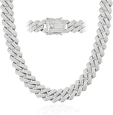 Mens Cuban Link Chain Miami Cuban Necklace Gold Silver Chain Diamond Cut Chains For Men Women 14mm Iced Out Hip Hop Jewelry