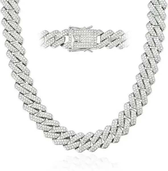 Mens Cuban Link Chain Miami Cuban Necklace Gold Silver Chain Diamond Cut Chains For Men Women 14mm Iced Out Hip Hop Jewelry
