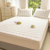 3PC Fluffy Faux Rabbit Fur Fitted sheet set for bed, Mattress cover with 2 pc pillow cases, Luxury Plush Velvet Throw, Ultra-...