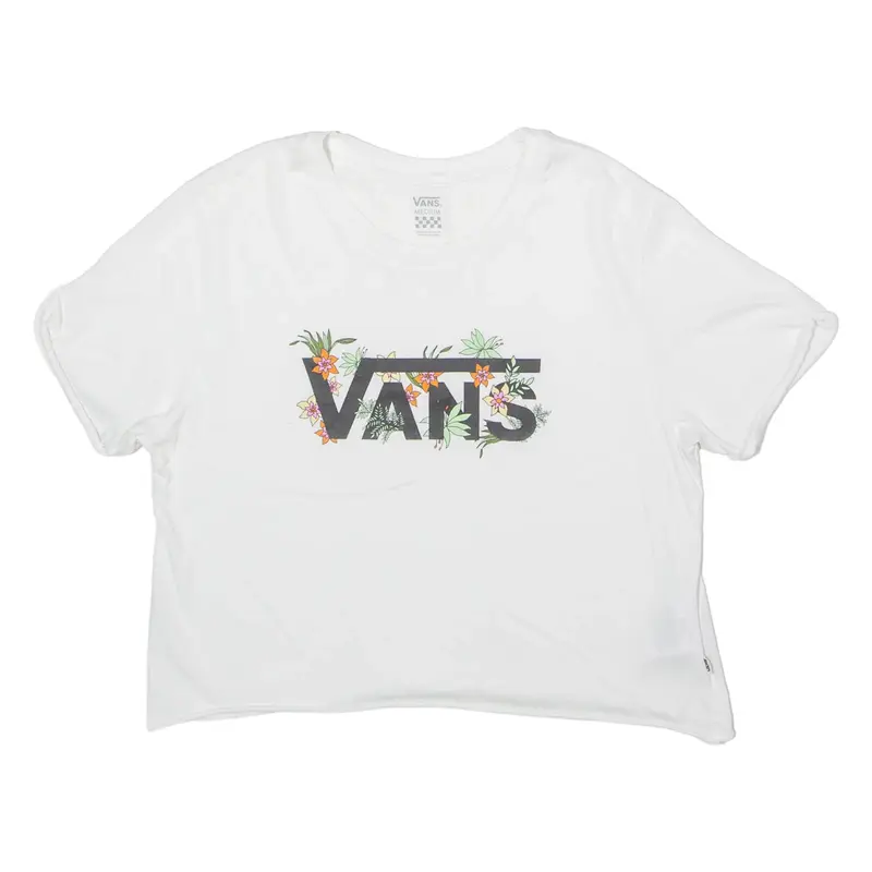 VANS Floral Cropped Womens T-Shirt White Crew Neck M