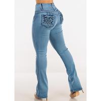 MX JEANS Butt Lift High Waist Bootcut Jeans Acid Wash Blue
