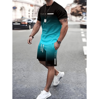 Digital Printing With Unique Patterns, A Set Of 2 Pieces For Men, Comfortable T-shirt And Casual Drawstring Shorts Summer Set...