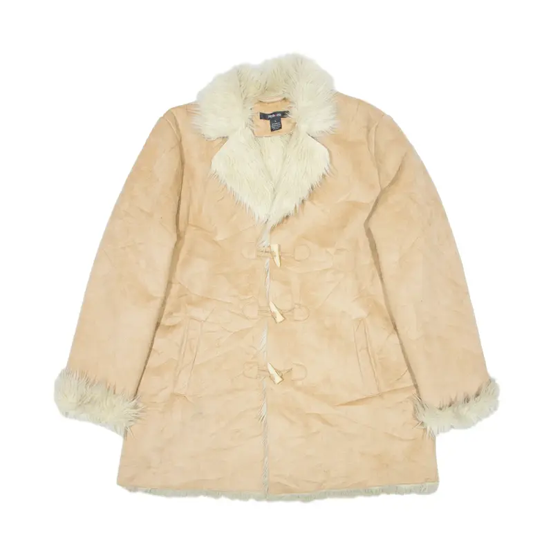 STYLE&CO Y2K Faux Fur Suede Feel Coat Beige Womens L
