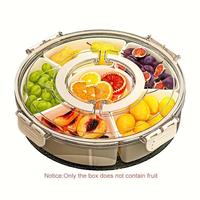Rotating Fruit Tray with Lid & Handle, 1 Count Portable Snack Box, Clear Snack Organizer, Leakproof Container, Fridge Storage...