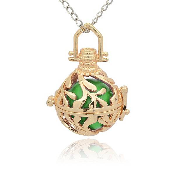 Golden Tone Brass Hollow Round Cage Pendants