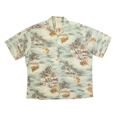 Mens Hawaiian Shirt Beige Floral XL