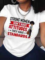 Women's Cartoon Figure & Letter Print Round Neck Tee, Fashion Casual Short Sleeve Crew Neck T-shirt for Daily Holiday Vacatio...