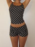 Women's Polka Dot Print Cami Top & Shorts Two-Piece Set, Casual Comfy Spaghetti Strap Camisole & Shorts Set, Women's Clothin...
